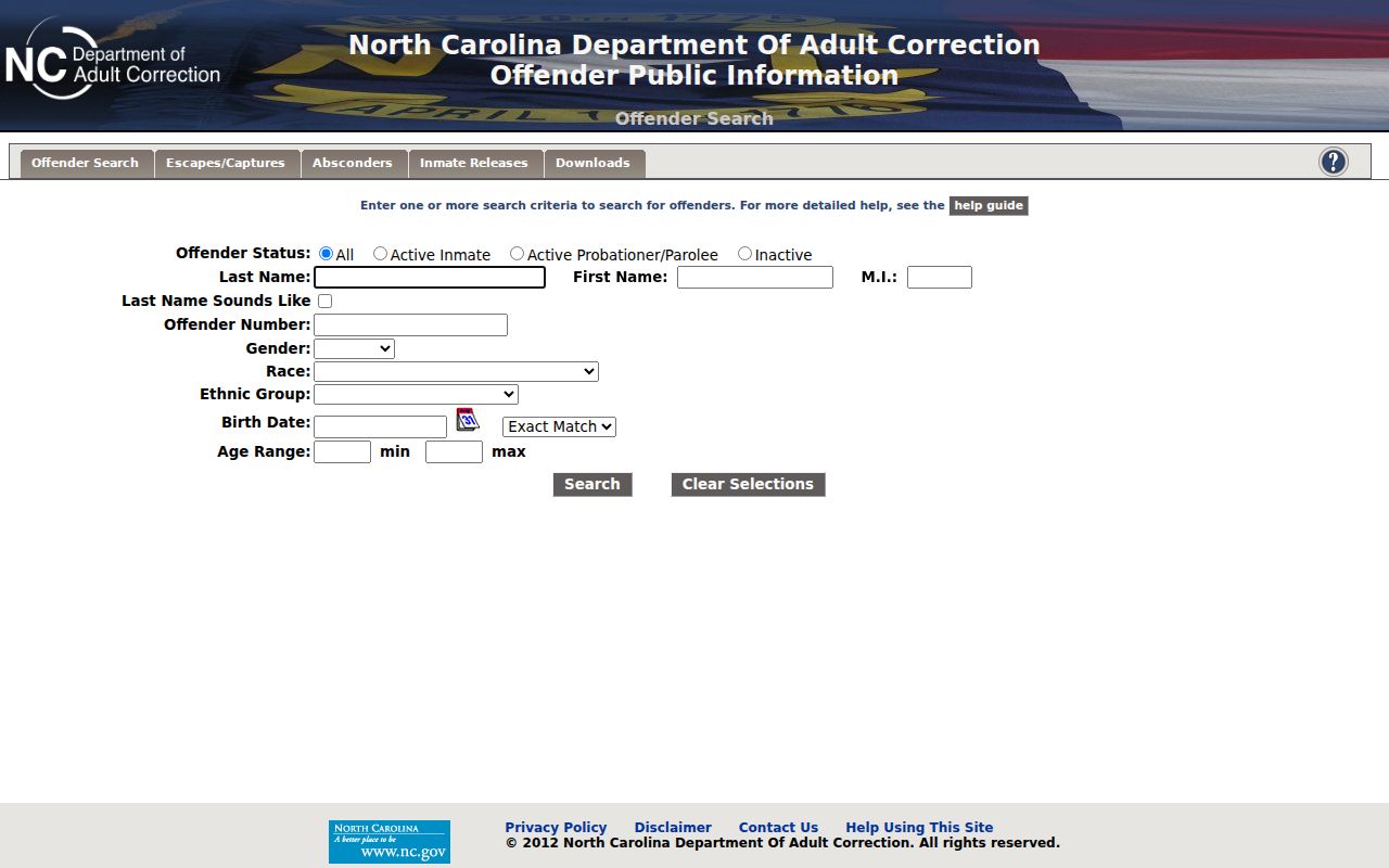 Cumberland County criminal records in NCDAC Offender Search