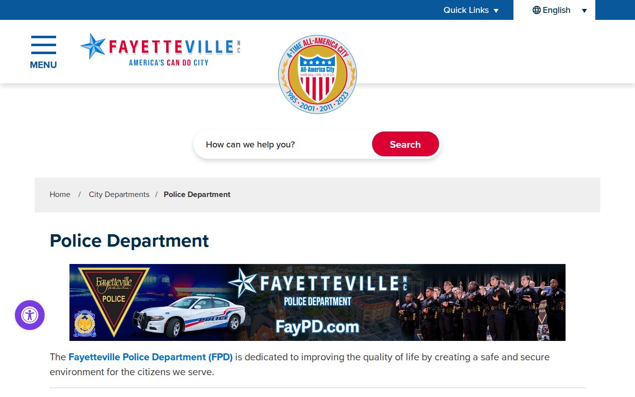 Fayetteville criminal records source at the Fayetteville Police Department