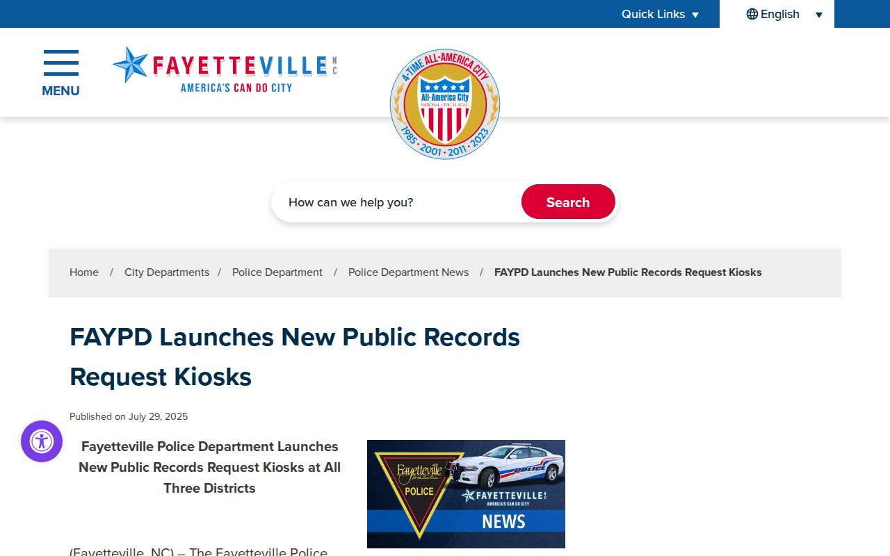 Fayetteville criminal records request kiosk announcement