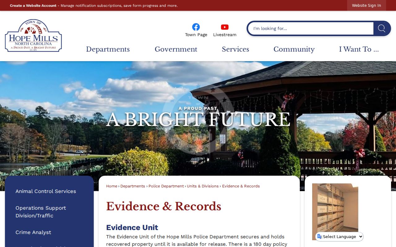 Hope Mills criminal records at the Police Evidence and Records counter