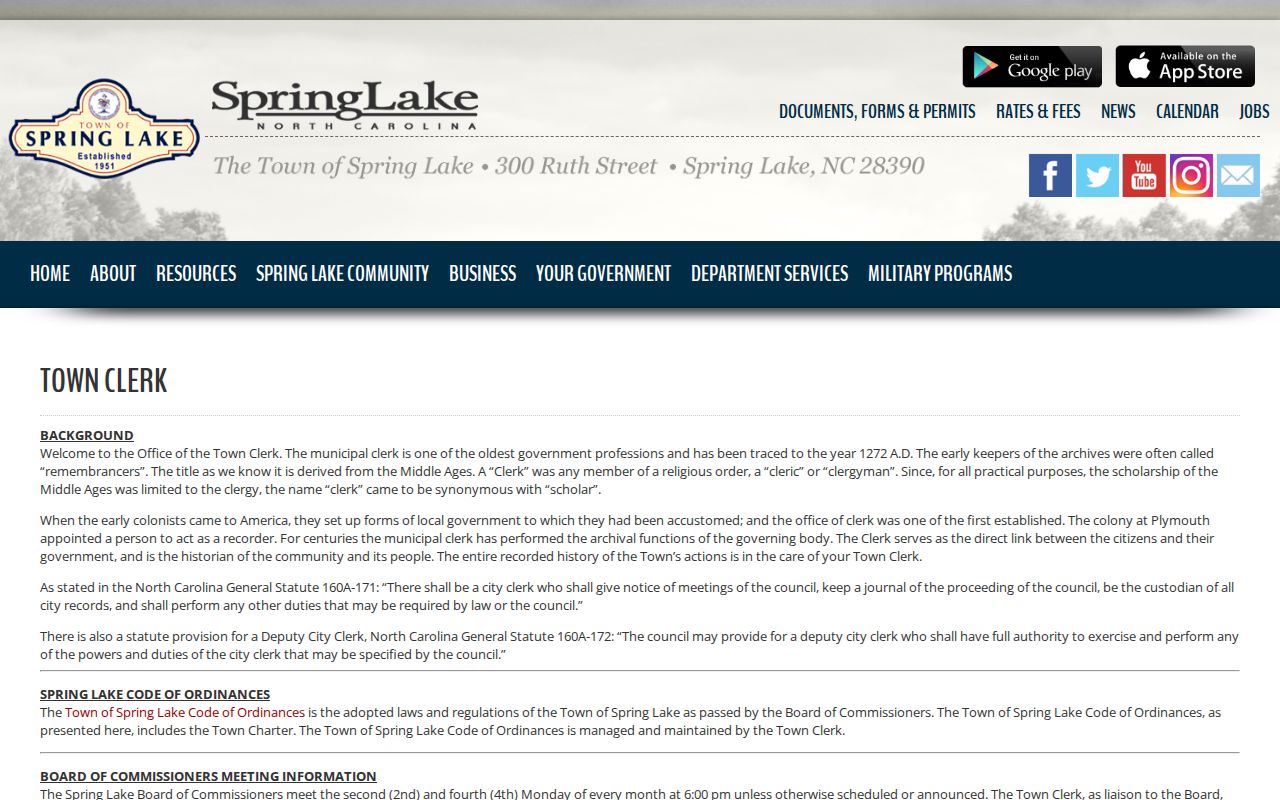 Spring Lake criminal records request through Town Clerk